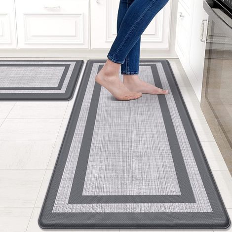 PVC Kitchen Floor Mat, Teslin Texture, Anti-fatigue, Non-slip, Oil-proof, No-wash, Suitable for Home Use - Teslin Texture 2, Gray - 44 x 120 x 1.0cm