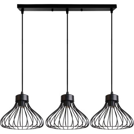 – Suspension industrielle vintage en métal noir – Abat-jour 23x17cm – Câbles réglables 100cm – Douille E27 pour ampoule LED (1/5)