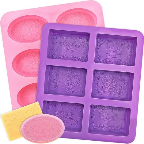 Moules à savon en silicone, lot de 2, 6 cavités, ovales et rectangulaires, qualité alimentaire, pour le bricolage. (1/5)