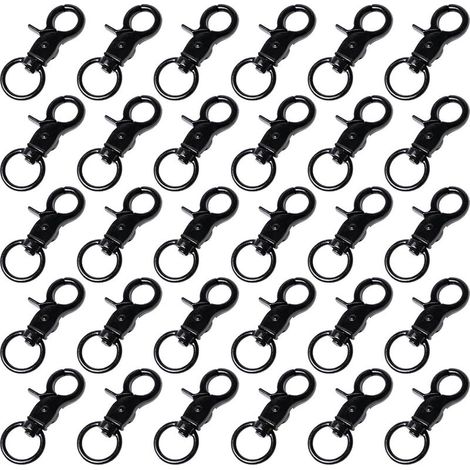 30 Pièces Fermoir Mousqueton Pivotants Noir Crochet Pivotant avec Mousqueton Ciseaux de Métal Petit Pivotante pour Porte Clé, Laisses De Chien