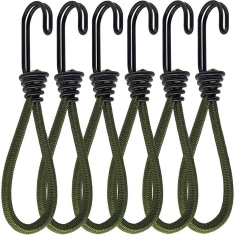 Lot de 6 tendeurs en caoutchouc avec crochets, crochets pour tendeurs ou sandows, tendeurs élastiques en caoutchouc, pour banderoles, tentes, sacs de couchage, bâches (1/4)