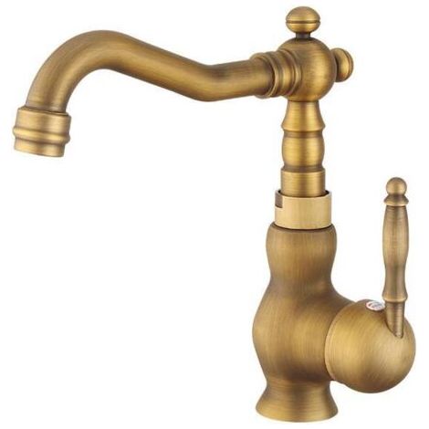 Robinet mitigeur de salle de bain en laiton antique, robinet de lavabo chaud et froid de style européen, robinet de lavabo pivotant vintage avec tuyau d'arrivée d'eau (1/3)