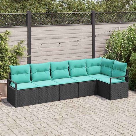Sofa Set mit Kissen Schwarz Poly Rattan
