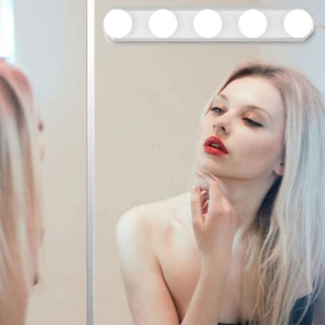 Lampadaire miroir LED 5 ampoules, éclairage Hollywood pour coiffeuse, variateur d'intensité, port USB, blanc, salle de bain et table de maquillage. (1/5)
