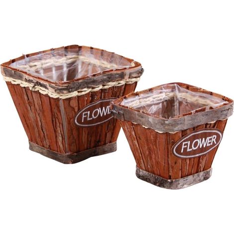Cache-pot en écorce, 15,5 x 15,5 x 14 cm (lot de 3)