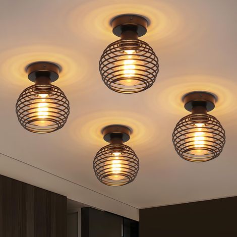 Lot de 4 plafonniers vintage, Plafonniers industriels en métal, Lustre creux noir, lustre de plafond d'allée pour salon, balcon, cuisine, chambre (1/5)
