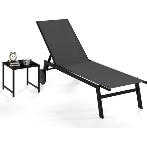 COSTWAY 2-Piece Patio Chaise Lounge Set Breathable Fabric Lounger Chair