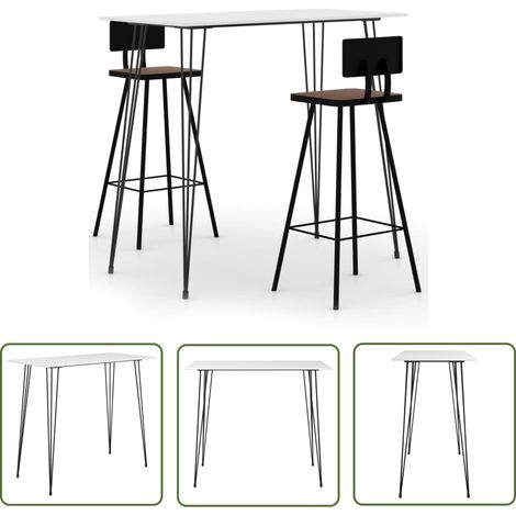 The Living Store 3-tlg. Bar-Set Weiß - Esstisch - Bartisch - Barhocker - Wohnzimmer Dekoration - Kücheninsel (1/5)