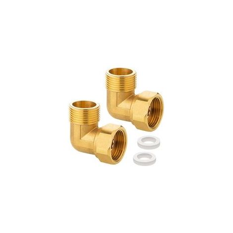 Satz aus 2 drehbaren Messing-Fittings, 1" Außengewinde x 1" Innengewinde, DN25 90°-Winkelstück für Wasser- und Zentralheizungsanlagen (1/5)