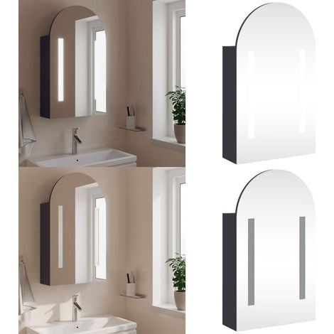 Armadietto Bagno con Specchio e LED ad Arco Grigio 42x13x70 cm - Armadietto con specchio - Armadietto con luce LED
