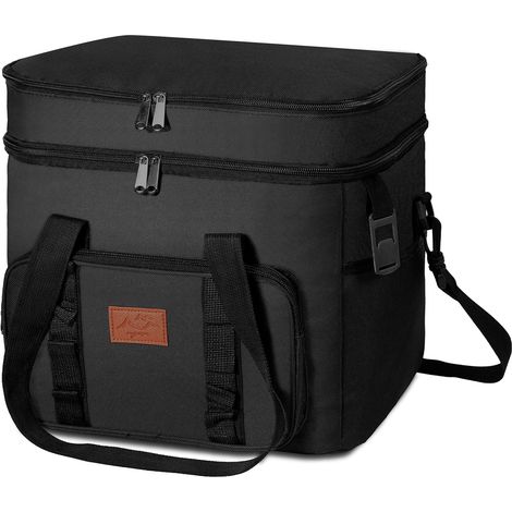 Sac isotherme 24 L, sac à déjeuner portable, étanche et imperméable avec bandoulière, grand sac de pique-nique pliable pour pique-nique, camping, plage, voyage, barbecue, noir (1/5)