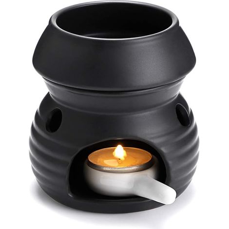 Lampe parfumée en céramique avec bougeoir, photophore Calebasse - Lampe aromatique pour huile parfumée et cire parfumée (noir) (1/5)