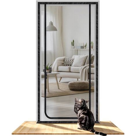 Moustiquaire porte pour chat 150x220cm noire, filet respirant avec fermeture zippée, idéale pour chats et maison (1/4)