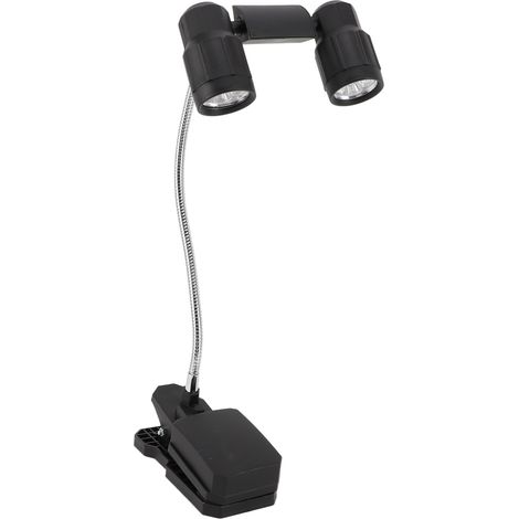 Doppelte LED-Klemmlampe, 360° verstellbar, aus Aluminium und ABS, betrieben mit AA-Batterien, ideal für Camping, Grillabende und zum Lesen bei Nacht