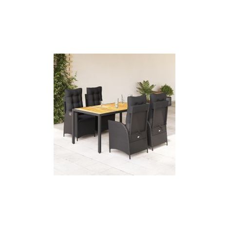 Ensemble à manger de jardin coussins 5pcs Noir Résine tressée (1/5)