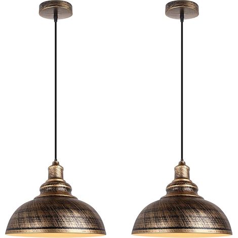 Lot de 2 Suspension Luminaire Industrielle Lustre Plafonnier Vintage E27 Rétro Métal Lampe de de Plafond pour Cuisine Salle à Manger Salon Restaurant, Diamètre 29 cm (Rouille Cuivre) (1/5)