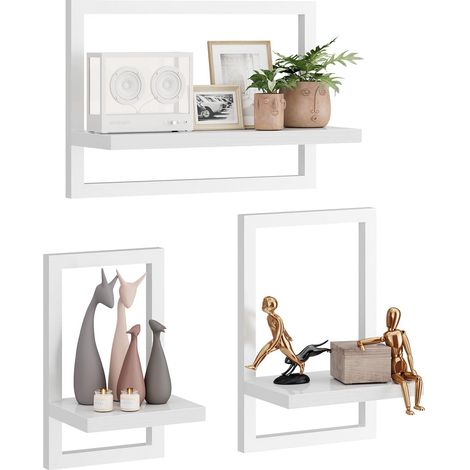 Étagère Flottante Murale, Lot de 3 Étagères Murales, Étagères Suspendues pour Rangement Mural, Présentoirs, Bibliothèque Carrée pour Salon, Bureau, Chambre, Salle de Bain, Cuisine, Blanc (1/5)