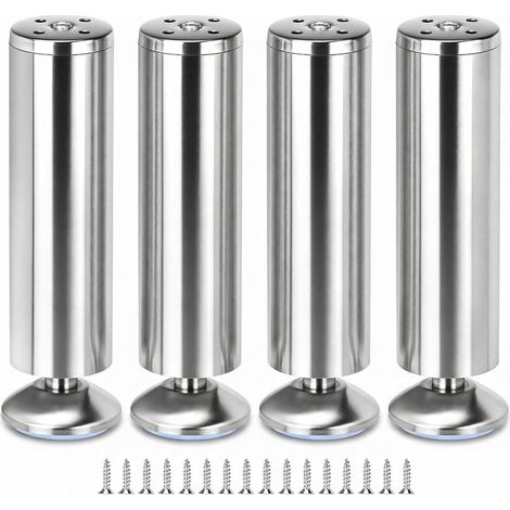 4pcs Pieds de Meuble réglables - 20 cm, 10 mm réglables, Acier Inoxydable - capacité de Charge 200 kg - pour canapé, lit, Table Basse, Armoire (1/5)