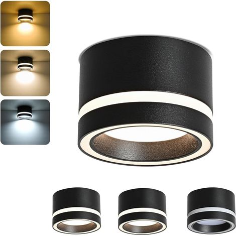 Spots de Plafond Noir Dimmable, LED Spot en Saillie Plat, 6W 3CCT Blanc Chaud 3000K/ Blanc Neutre 4000K/ Blanc Froid 6500K, Plafonnier Salle de bain 230V avec GX53 douille Aluminium Lot de 4 (1/5)