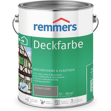 Remmers Deckfarbe dunkelgrau, 5 Liter, Deckfarbe für innen und außen, Wetterschutzfarbe viele Untergründe, hochdeckend, wetterfest (1/4)