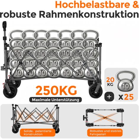 Carretto Pieghevole XXL 300L con Ruote Tutto Terreno, Telaio in Metallo 250 kg, 120x57,5x44 cm, Blu (1/5)