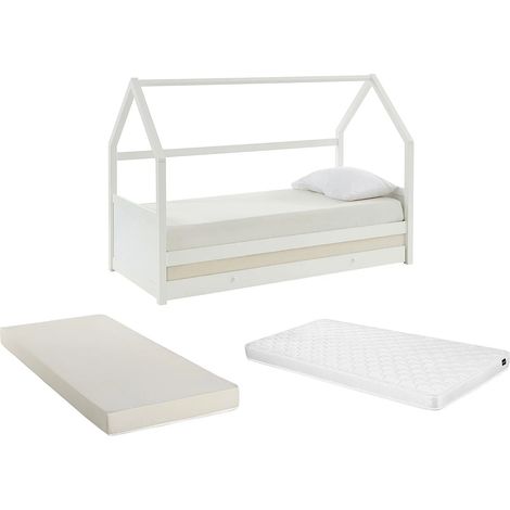 Letto a scomparsa a capanna 2 x 90 x 190 cm Pino Bianco + Materasso - HURRA (1/5)