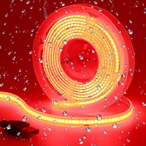 USB COB Ruban LED DC 5V Rouge 620nm IP65 Étanche 2M 320LED/M Alimenté par USB LED Bande pour DIY Décorer (1/5)