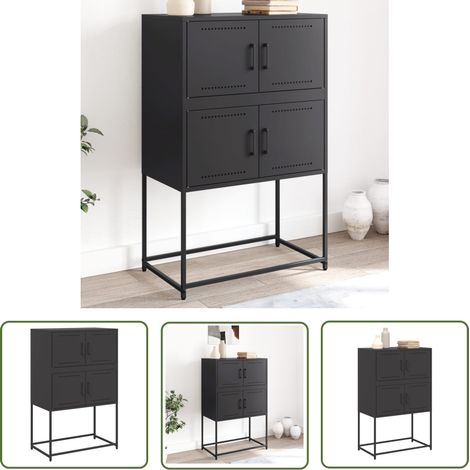 The Living Store Buffet noir 68,5x38,5x107 cm acier - Buffet Industriel - Meuble Rangement - Armoire Métal - Design Moderne - Couleur Noire (1/5)