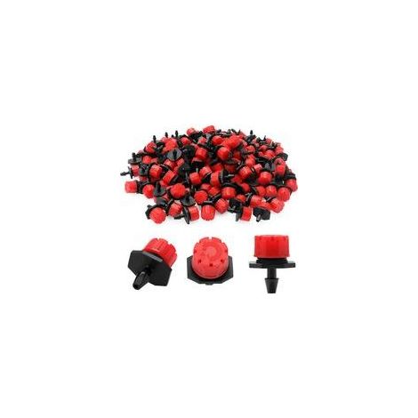 200 Stück verstellbare Bewässerungstropfer, Mikroplastik-Tropfbewässerungs-Sprinklerköpfe für Blumenbeete, Gärten, Rasenflächen, Rot - Crezuo
