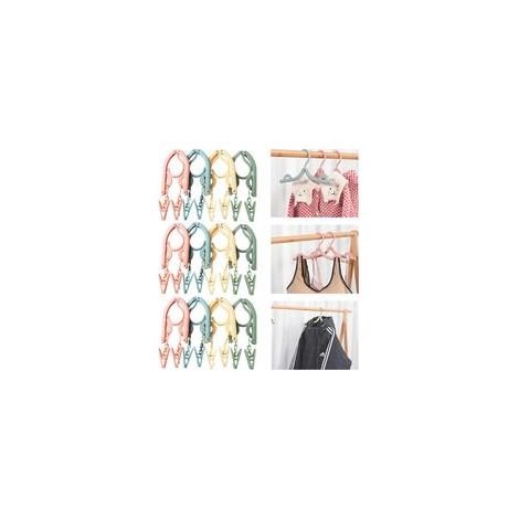 Lot de 12 cintres pliables avec pinces (4 couleurs) – cintres de voyage portables en plastique, pliables et peu encombrants, pour la maison, les voyages et le camping.