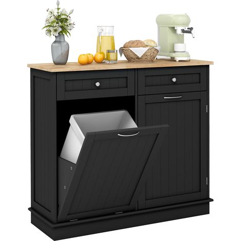 Kitchen Tilt Out Trash Cabinet with 2 Drawers and Adjustable Shelf-Black (1/5)
