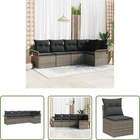 Poly-Rattan -  Gartensofa-set mit Speicher 5 pcs Grau Poly-Rattan (1/5)