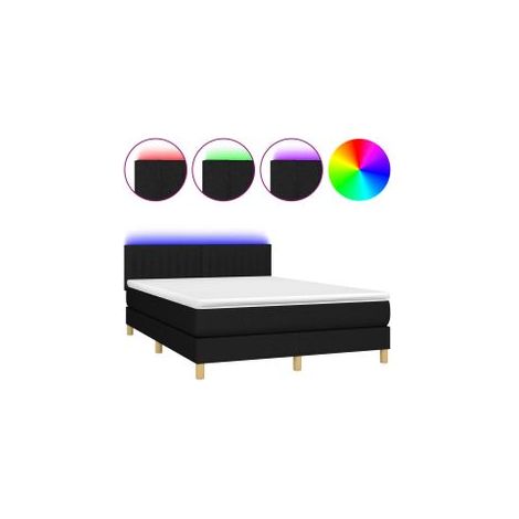 Sommier à lattes de lit avec matelas LED Noir 140x200 Tissu (1/5)