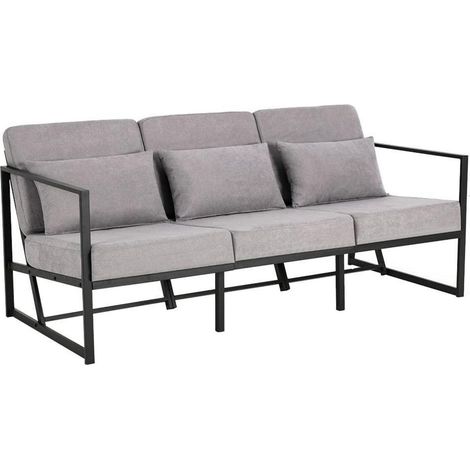Canapé 3 places moderne gris clair 168x72cm pieds métal rembourré confortable (1/5)