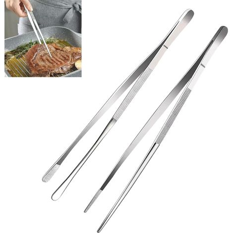 Lot de 2 Pinces de Cuisine en Acier Inoxydable - 30 cm  Pinces de cuisine professionnelles, Pince à viande, Pince à épiler pointue et ronde, Pour cuisine, réparation, fruits de mer (1/5)