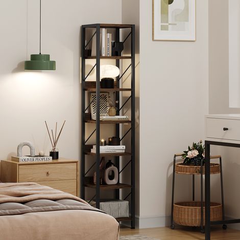Bibliothèque à 6 Niveaux, échelle Industrielle, étagère à Livres autoportante, étagères en Bois et Cadre en métal, étagère Moderne pour Salon, Couloir, Bureau, Marron Rustique,30x30x168cm (1/5)