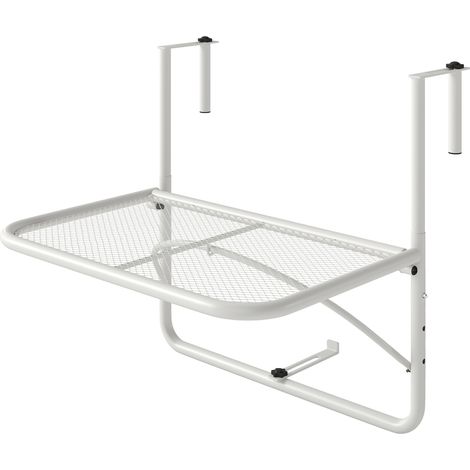 Table de balcon suspendue avec bras réglable et structure métallique réglable en hauteur (3 positions), 60 x 56 x 50 cm, blanche (1/5)