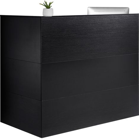 VEVOR Banco Reception 1400 x 800 x 1200 mm Tavolo da Banco a Forma di L, Tavolo di Vendita per Ufficio con Cassetto, Ripiano per Tastiera e Armadietto, per Cassa, Hall, Salone di Bellezza, Nero