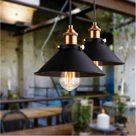 – Lot de 2 lustres suspension industrielle E27 26cm – Abat-jour métal anti-corrosion – Longueur câble 100cm réglable – Pour café et restaurant (1/5)