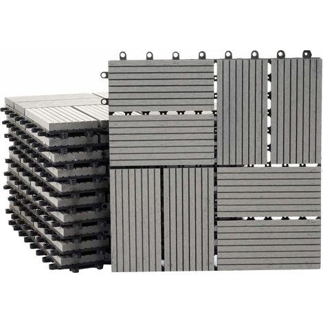 Carreaux en WPC Rhone, aspect bois pour balcon/terrasse, 11 carreaux à 30x30cm - 1m² - Premium, gris rectangle