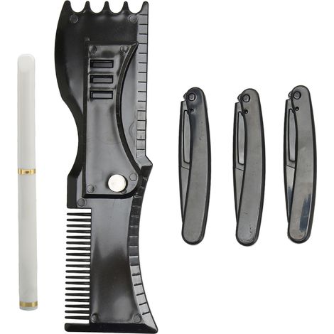 Kit de Gabarit de Coiffage de Barbe, Outil de Sculpture de Barbe Blanc avec Stylo Noir, Guide de Coupe et Entretien, Set de 2 Pièces pour Barbier (1/5)