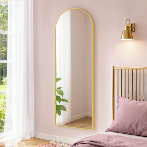 Miroir Intégral Suspendu, 120 x 40 cm, Miroir Arqué, Cadre en Alliage d'Aluminium, Verre Trempé, pour Chambre, Salon, Dressing, Doré Clair (1/5)