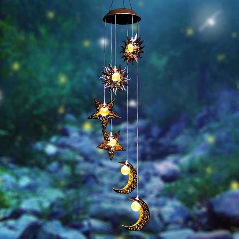 Haiaveng Carillon Extérieur à Vent Solaire Lune Décoration Lumineuse Solaire Suspendue pour Balcon Terrasse (1/5)
