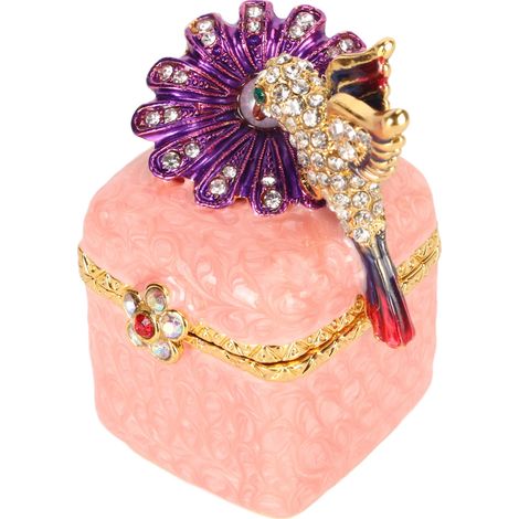 Une boîte à bijoux rose en forme d'oiseau, un mini porte-bijoux à charnière en métal peint à la main, idéal pour ranger bagues, boucles d'oreilles, colliers, etc. (1/5)
