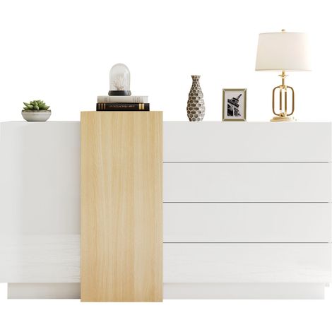 Buffet blanc brillant – Meuble de salle à manger moderne avec espace de rangement, design minimaliste finition bois (1/5)
