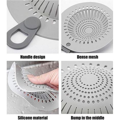 Grille Anti-Cheveux Silicone pour Canalisation - Filtre Attrappe Cheveux Douche, Évier Cuisine & Balcon (1/4)