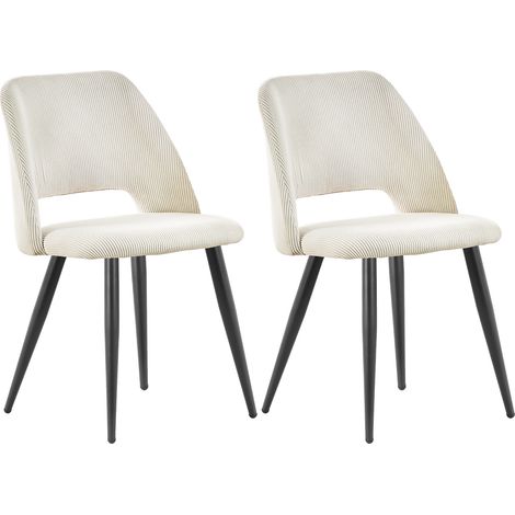 Lewe – Lot de 2 chaises de salle à manger en velours côtelé – Dossier ergonomique et pieds en métal noir – Confort optimal et design moderne