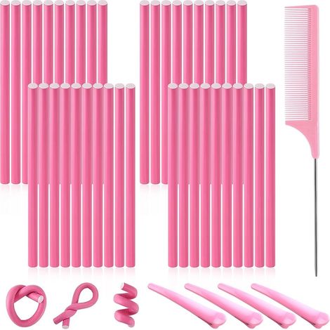 Lot de 40 bigoudis en mousse - 14 mm - Sans chaleur - Pour dormir - Pour cheveux longs et courts - Rose (1/5)