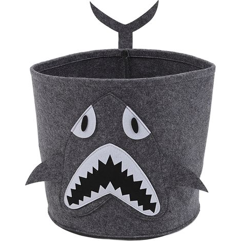 Panier à linge en coton épaissi avec motif animal cartoon pour enfants, seau de rangement 30x27cm requin (1/5)
