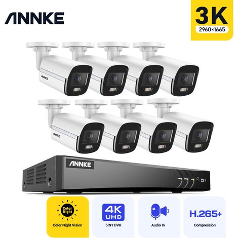 ANNKE 5MP Kit de Vigilancia Exterior 8CH DVR, 8 Cámaras 5MP, Visión Nocturna Color,Micrófono Incorporado,Acceso Remoto Sistema de Cámara Seguridad 0TB (1/5)